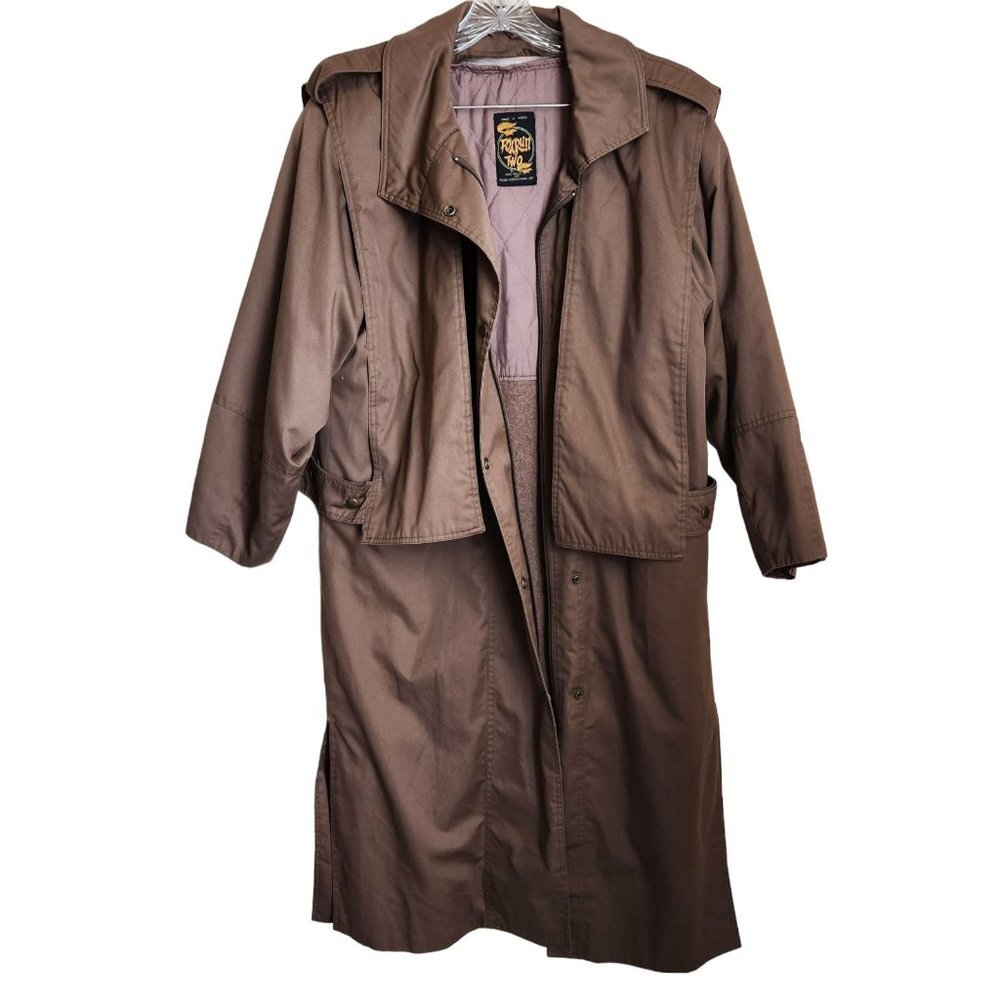 Vintage Foxrun Two By Gale Gould Womens Trench Coat Khaki XL‎ Dark Brown